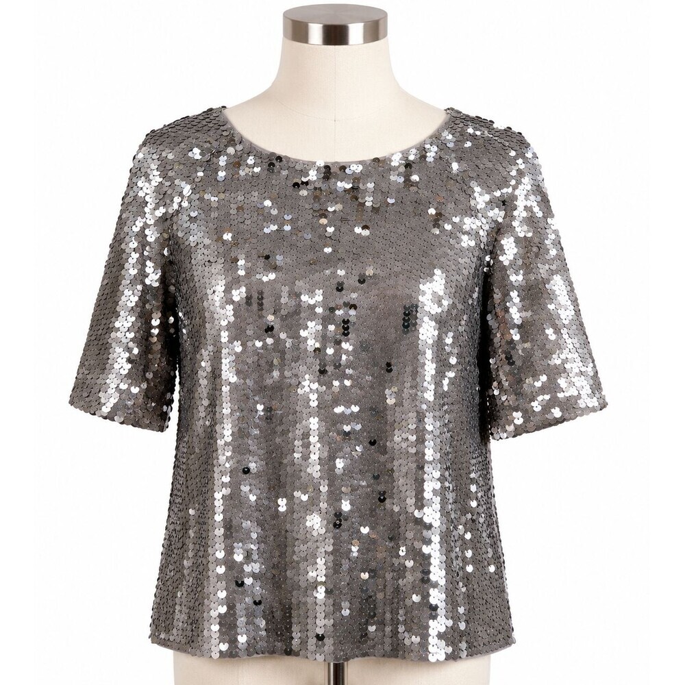 Boden Sequin Top Size 8 US Grey Silver Blouse Party Holidays NYE New Years